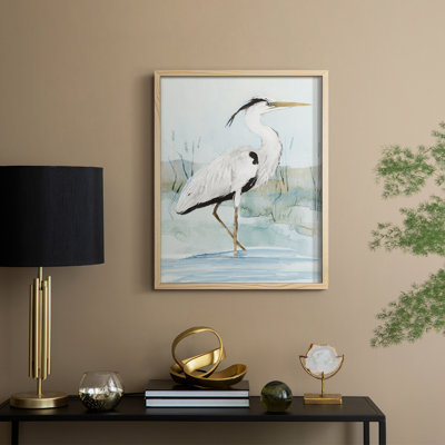 Heron on Blue I, reproduction encadrée - bois massif