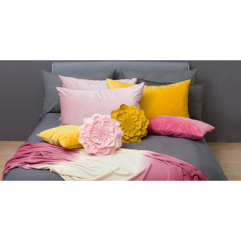 Pink 14-Inch Round Floral Polyester Throw Pillow