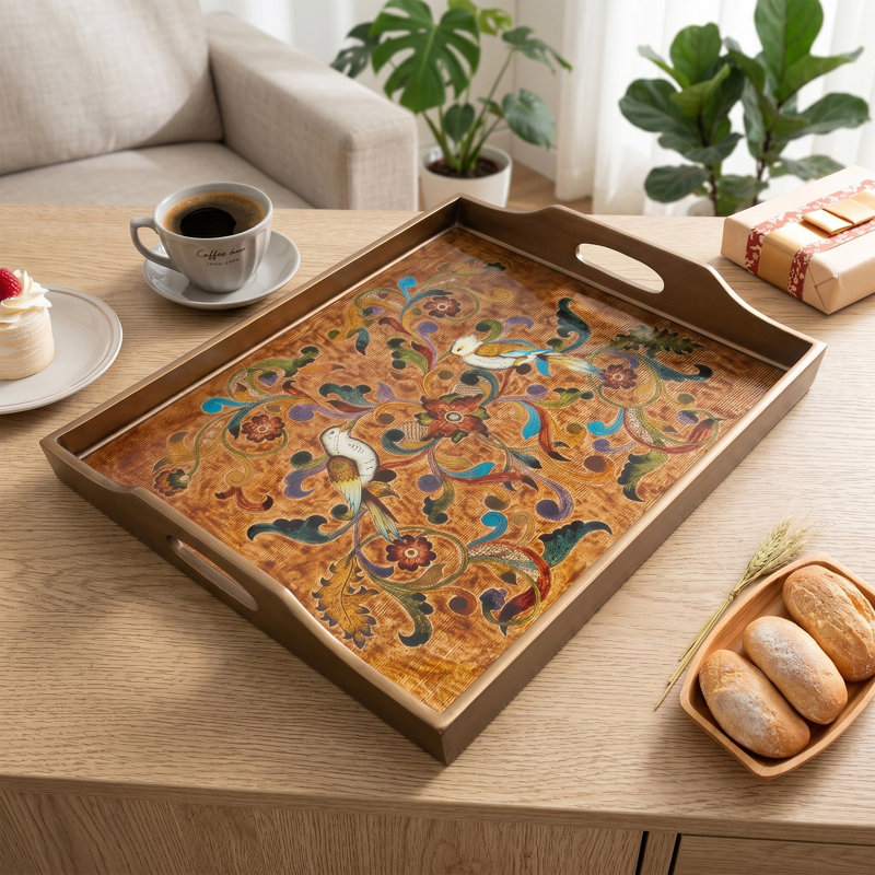 NOVICA Handmade Countryside Garden Painted Glass Tray