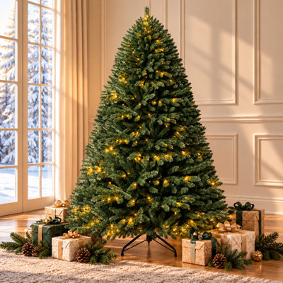 7.5 ft Pre-Lit Artificial Spruce Christmas Tree with 550 Warm Lights and 1,717 Branch Tips