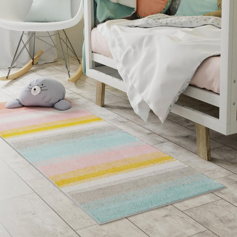 Striped Machine Woven Polypropylene Plastic Rug, Runner 2'2" x 6'