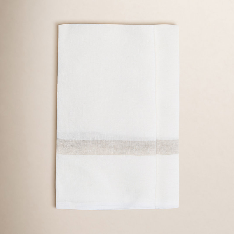 Laundered Stripe Tea Towel Kitchen Towel, White/Natural