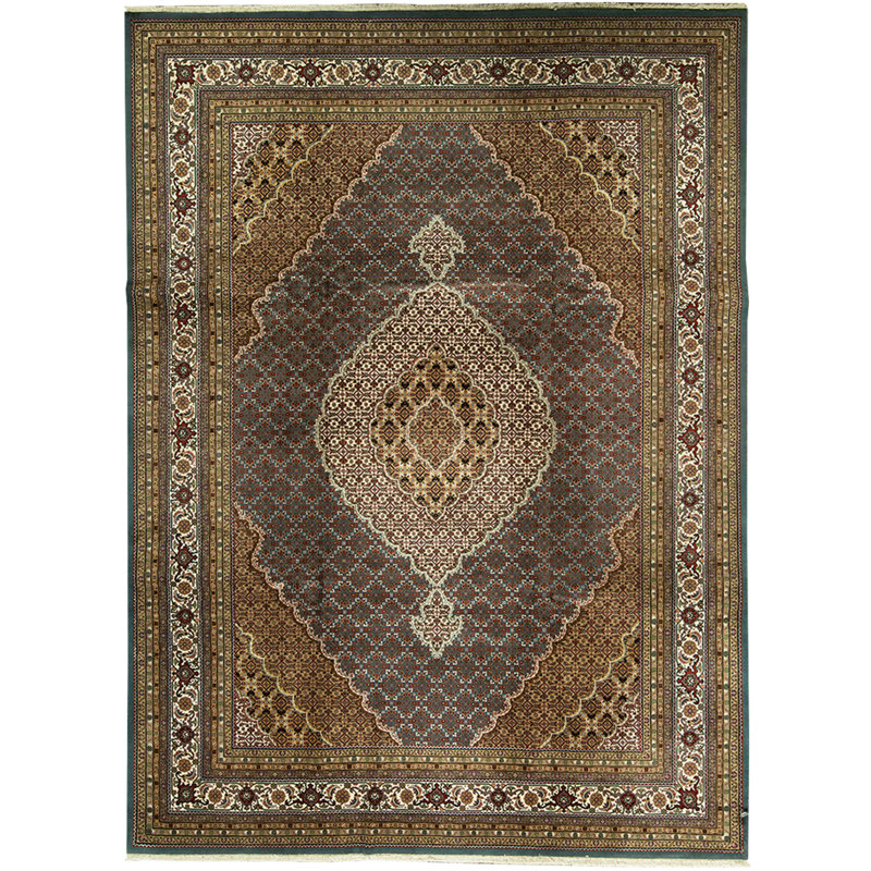Tapis bleu clair et crème noué à la main de haute qualité