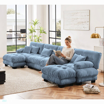 Canapé modulaire à combinaison libre, canapé en forme de U pour le salon, canapé confortable à 4 places avec 2 repose-pieds, chenille