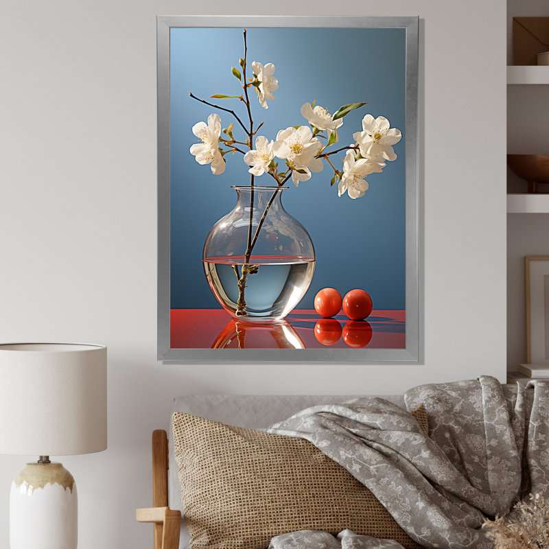 Perle pureté nature morte - impression, H 32 po x l 24 po x P 1 po, Cadre simple argenté