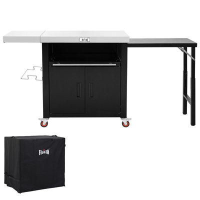 Chariot de table en acier inoxydable avec couvercle et armoire de cuisine mobile Feasto avec 2 tables d'appoint pliables