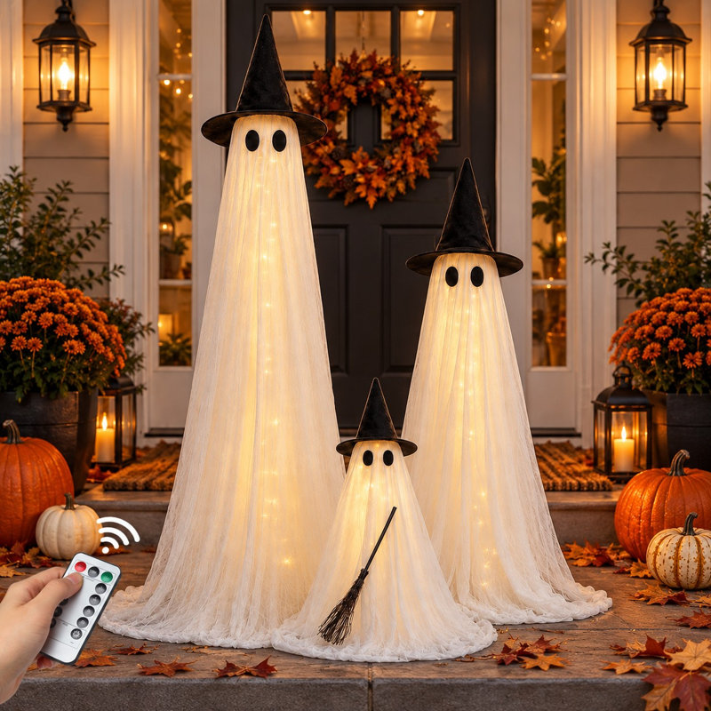 Ensemble de 3 décorations fantômes d'Halloween illuminées