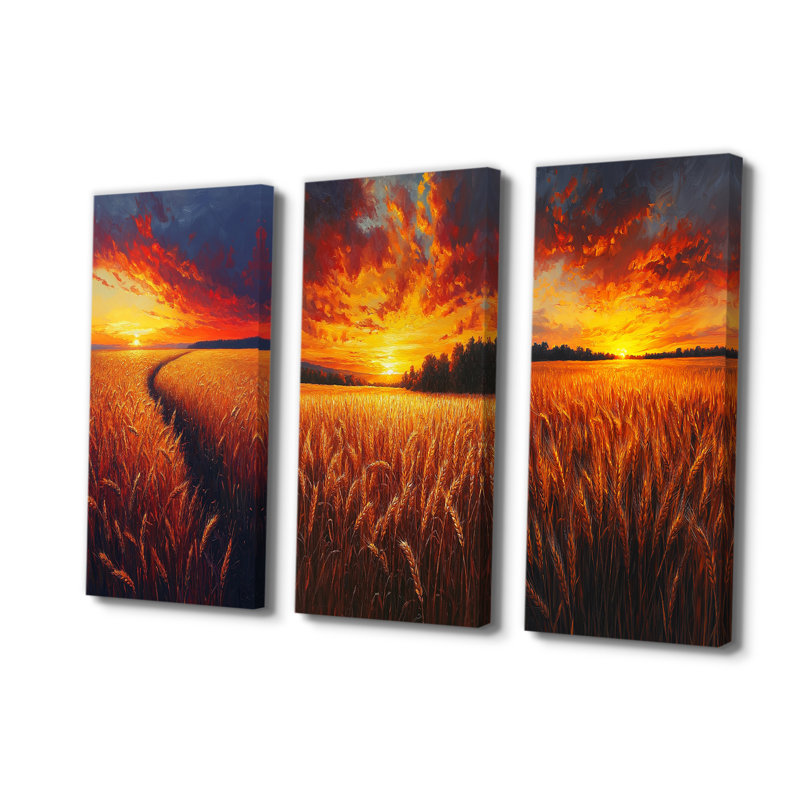 «Yellow Sunset Farm Fields I», collection d'art mural maison de campagne, H 28 po x l 36 po, Toile tendue, Ne s’applique pas