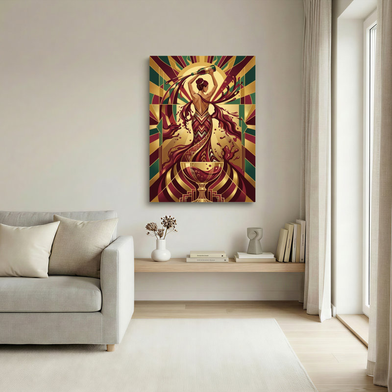 Art déco, déesse du vin, impression sur toile tendue sur toile, ensemble de 1, H 36 po x l 24 po