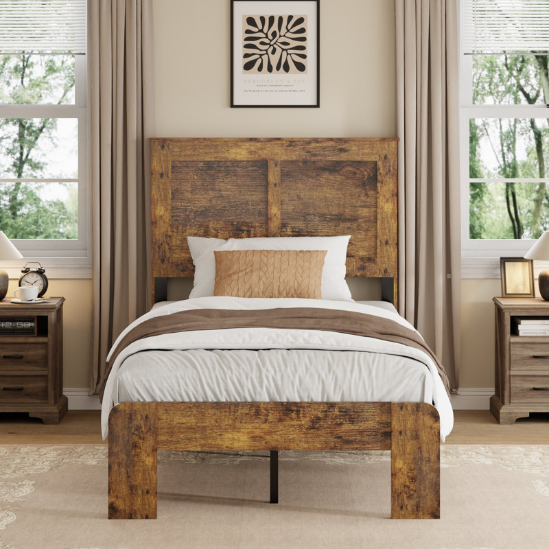 Gambrill Wood Platform Bed Frame,Noise Free,No Box Spring Needed,Large Under Bed Storage, Dark Brown, Twin