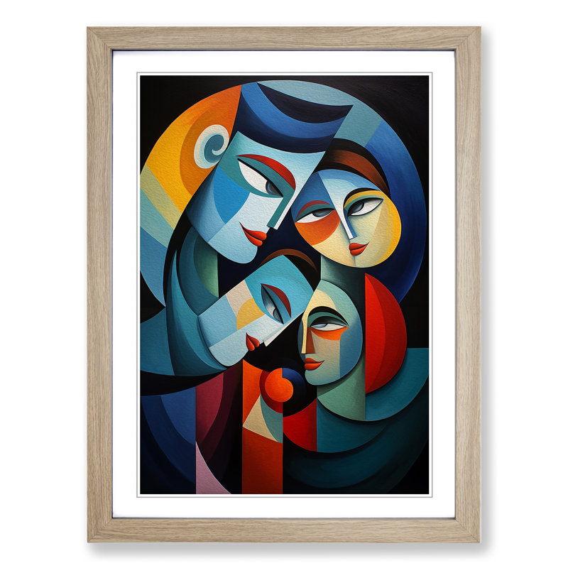 XYZ-FRM-V1223-4409 Loving Family Cubism No.2 1 Piece Single Picture Frame Wall Art, 34cm H x 25cm W x 2cm D, Oak