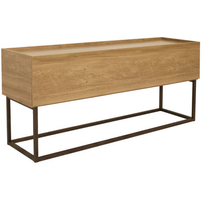 Industrial Console Table with Pull-Down Front Panel and 2 Inner Compartments