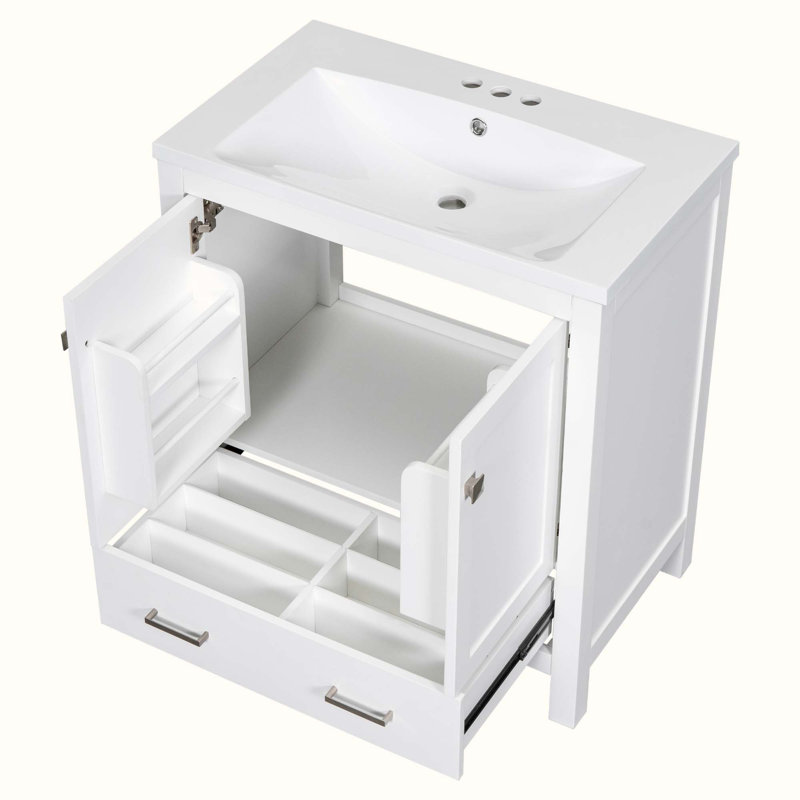 Meuble-lavabo simple 30 po avec plateau en bois manufacturé Dethard, Blanc