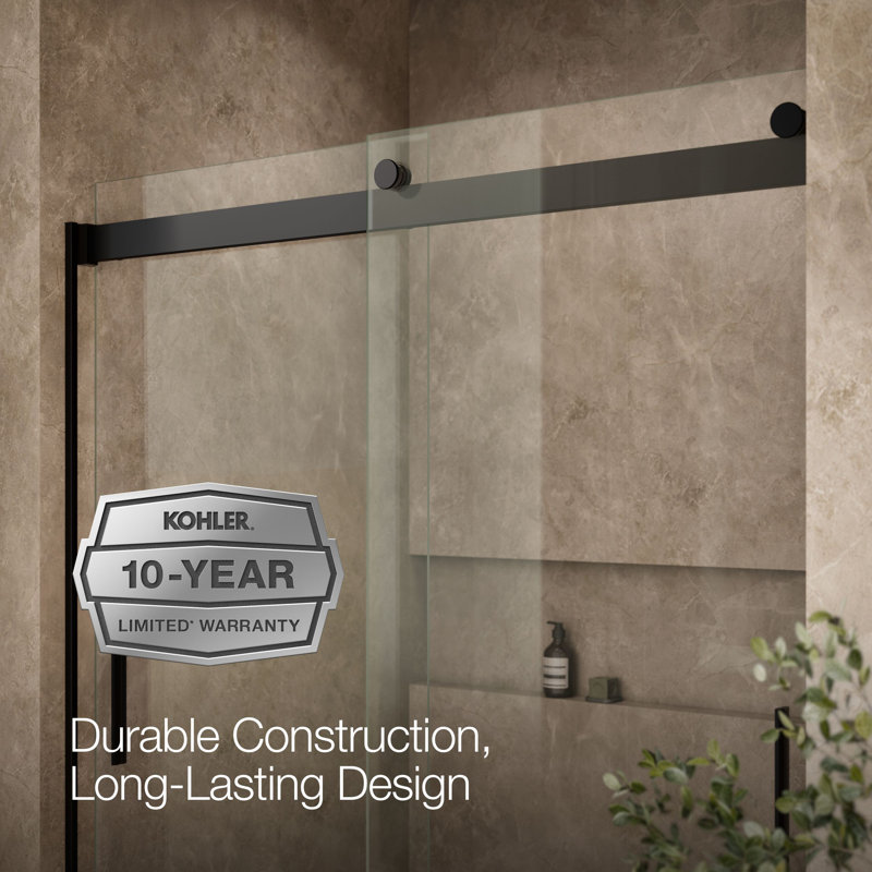 Levity 59.63" x 59.75" Bypass Bath Door with CleanCoat® Technology, Matte Black, Clear
