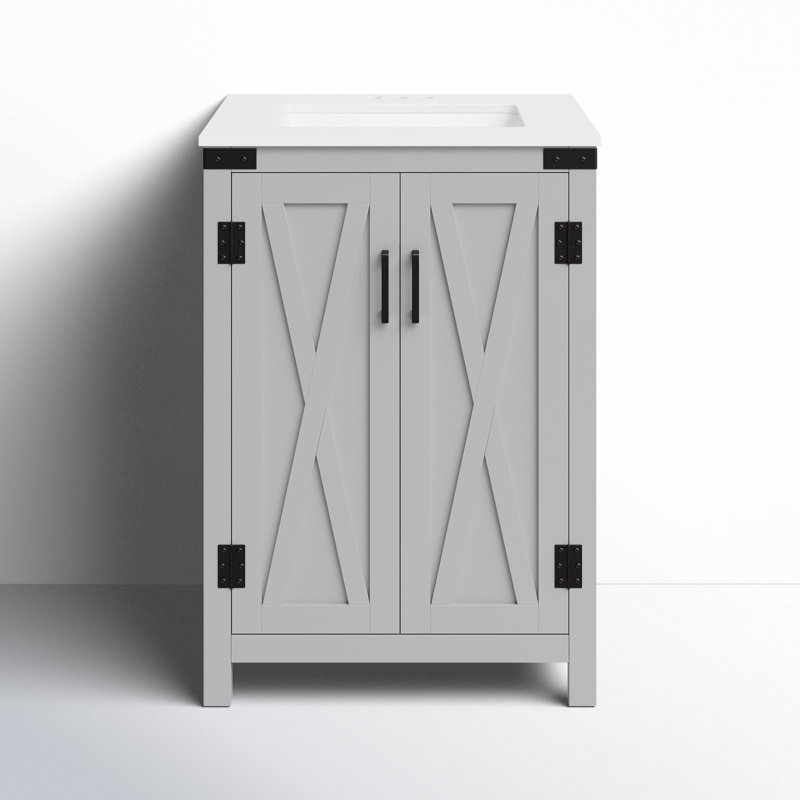 Slayton 24'' Single Bathroom Vanity with Engineered Marble Top, Gray