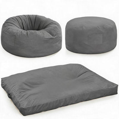Grand fauteuil à billes 4 en 1 - Canapé surdimensionné en flanelle de 4 pi avec mousse à mémoire de forme à rebond élevé - Housse amovible et lavable - Canapé paresseux polyvalent pour adultes et adolescents, gris