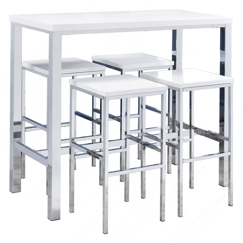 Ensemble de bar 5 pièces blanc ultrabrillant et chrome