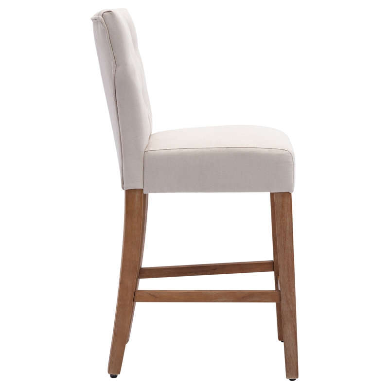 Bettijane Upholstered Counter Stool with Solid Wood Frame, Natural, Beige