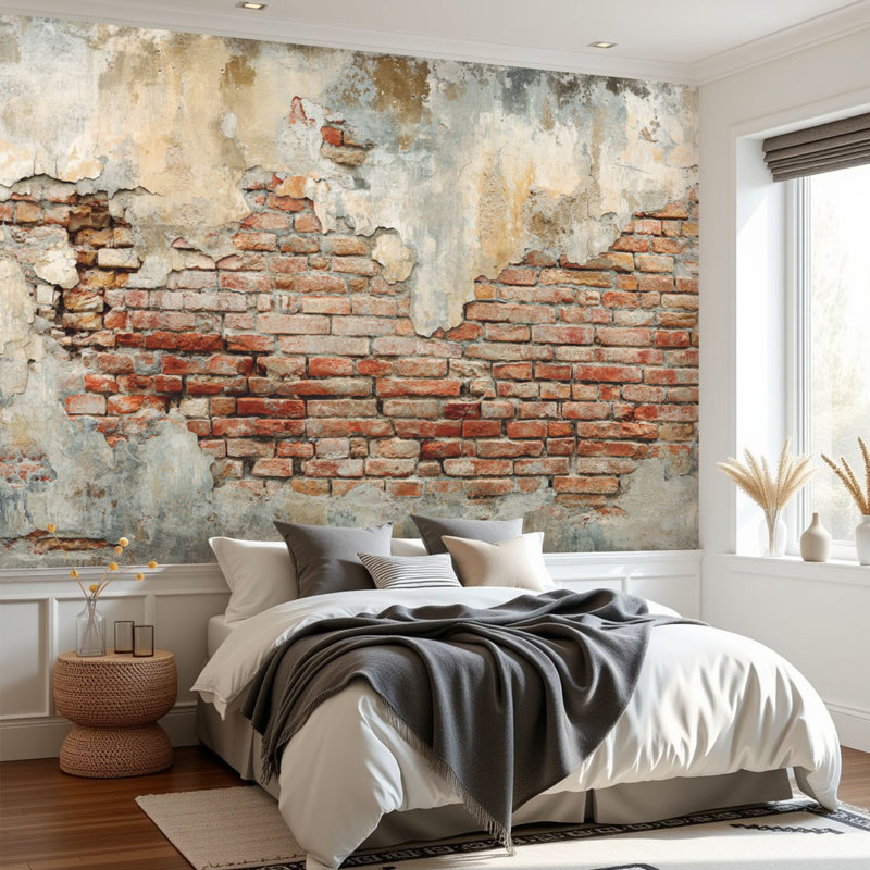 Papier peint auto-adhésif mural en brique rouge Peeling Grey 69 po x l 96 po, L 96 po x l 69 po