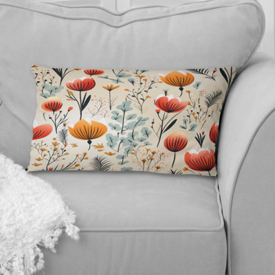 Orange Meadow Floral Pattern I - Floral Printed Throw Pillow