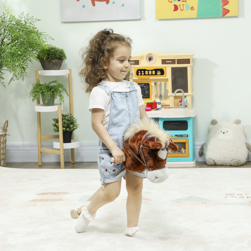 AIYAPLAY Stick Horse with Wood Wheels, Pony Neighing and Galloping Sounds
