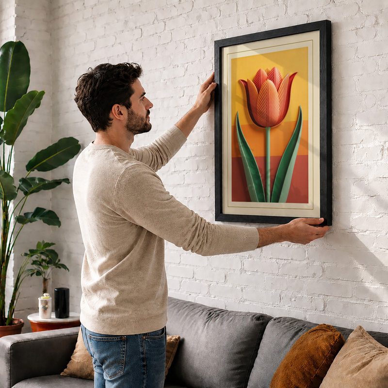 Single Stem Study Botanical - Framed Print, Oak, A3 - 42.0 x 29.7 cm