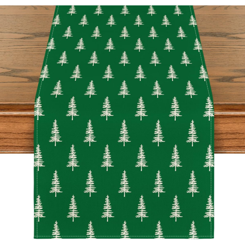 Xmas Tree Christmas Table Runner, Seasonal Winter Kitchen Dining Table Decoration For Home Party Decor, 13" W x 72" L, Beige