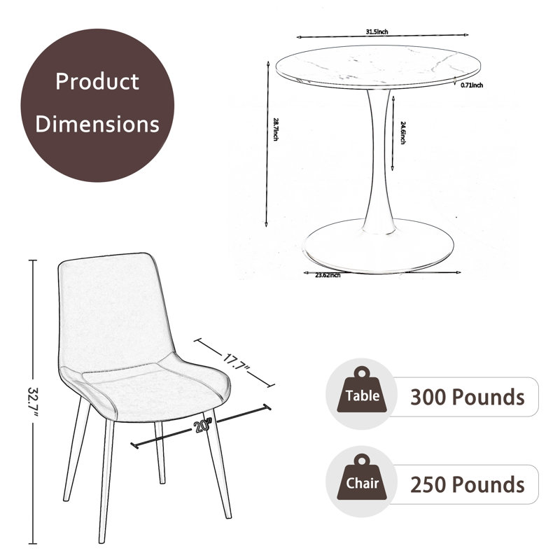 Small Round Pedestal Dining Set, Brown/Black, 3 Pieces: Table, 2 Chairs, Gray