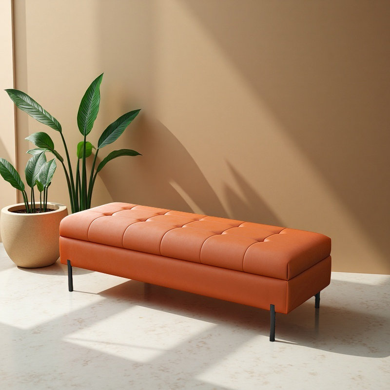 Repose-pieds de luxe léger en microfibre avec cadre en bois massif, Orange