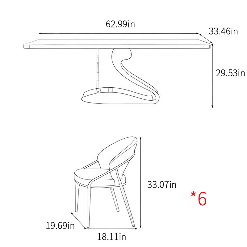 Modern simple rectangular home dining table sets, 29.53"H x 62.99"L x 33.46"W, Multicolor