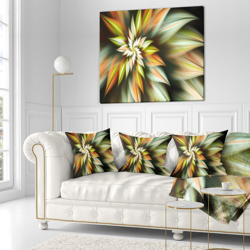 Fleur exotique spirale fractale - coussin imprimé abstrait, 18 po x 18 po, Coussin décoratif, Brun