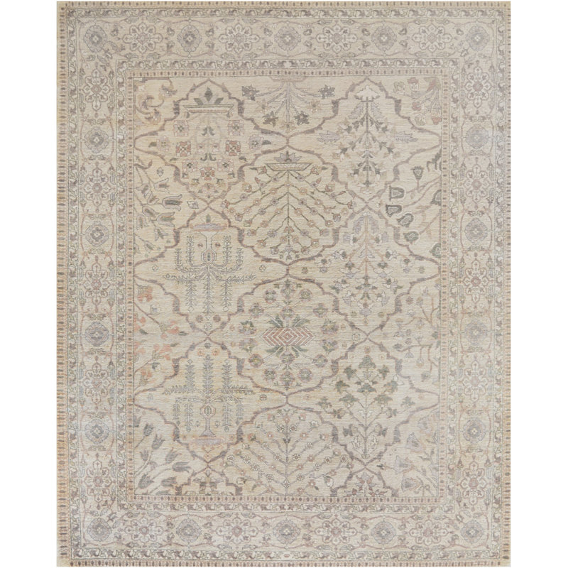 Tapis oriental en laine noué à la main beige / gris