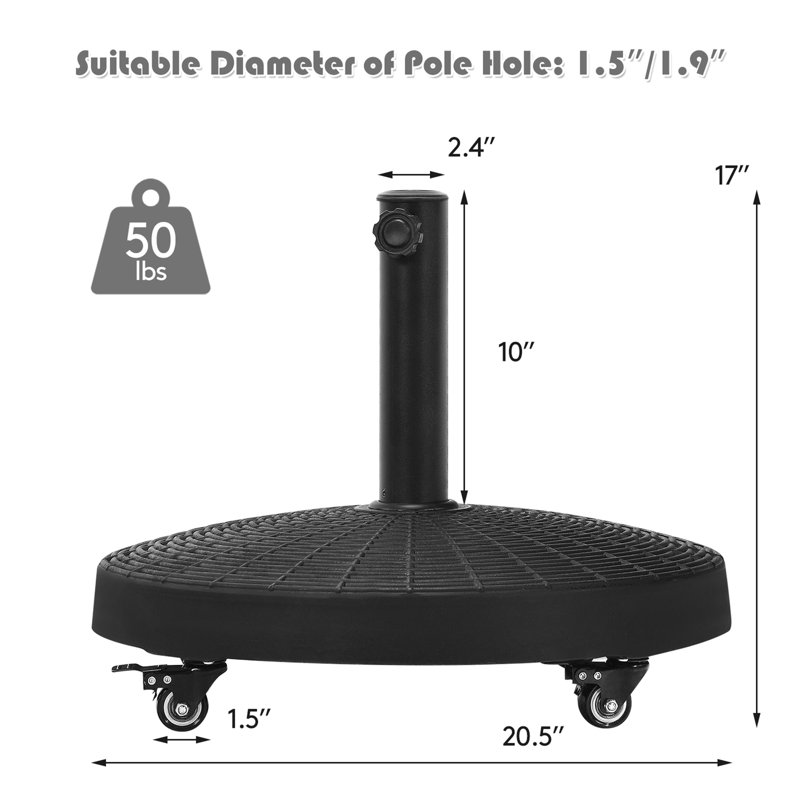 50 Lb. Resin Free Standing Umbrella Base with Wheels