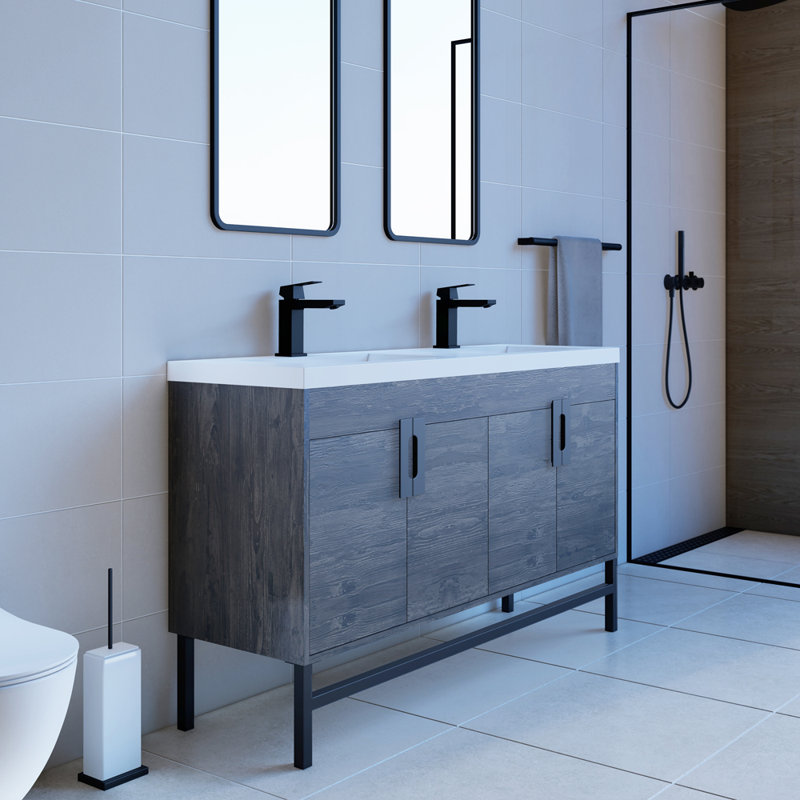 Meuble-lavabo double 60 po Linette, Noir mat, Blanc