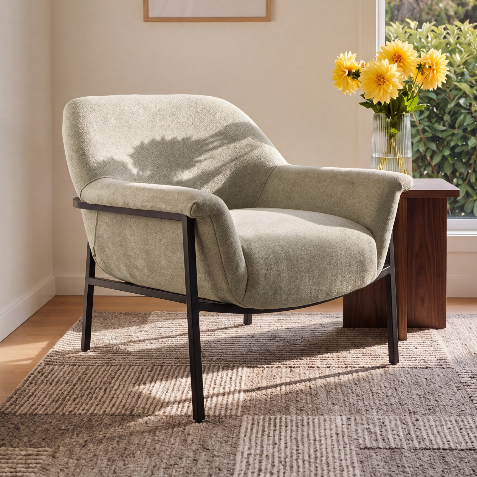 Accent Armchair, Beige Polyester