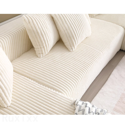 131'' Modular Sectional Couch, U-Shaped Sofa , Chaise Lounge, Striped Fabric,Upholstered 4 Seater Couch For Living Room, Bedroom, Free Combination Sofa ,White