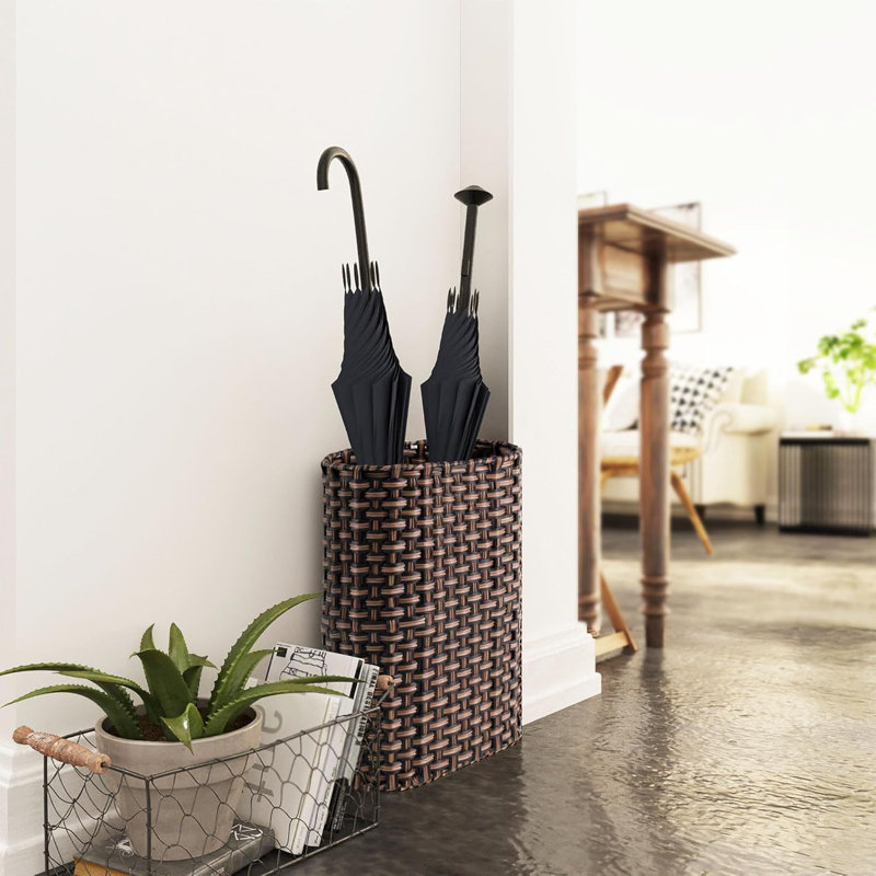 Wicker Umbrella Holder Indoor Outdoor, Decorative Hand Woven Umbrella Stand Rack For Home, Entryway Rustic Farmhouse Multipurpose Narrow Tall Basket