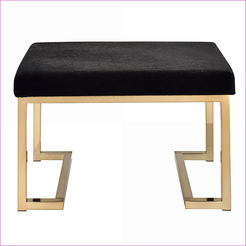 Repose-pieds avec siège en tissu noir Base en métal champagne | Moderne | Métal