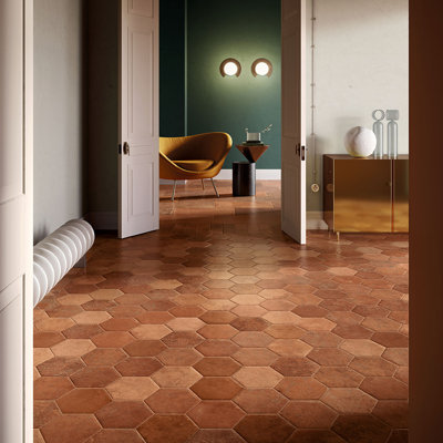 Scarlet 6X7 Hexagon Rosso Siena Terracotta Porcelain Wall and Floor Tile