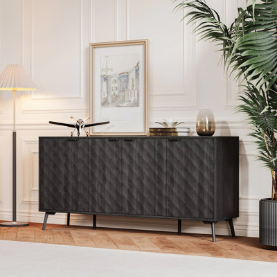 Buffet 62 pouces à flûte diamantée, armoire de rangement en forme de losange
