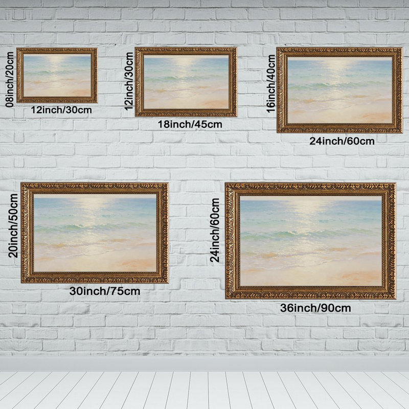 Waves Beach_1 Cadre mural vintage orné – Cadre doré décoratif pour œuvres d'art., L 16 po x l 24 po