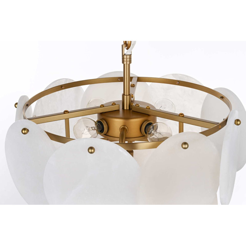 Lustre en albâtre satiné 16 pouces Charlotte, H 10 po x l 16 po x P 16 po, Or satiné, Six lumières