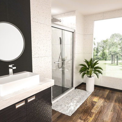48"X76" Shower Door, Semi- Bypass, Sliding, , Tempered Bypass Sliding Door 48" W X 76" H,