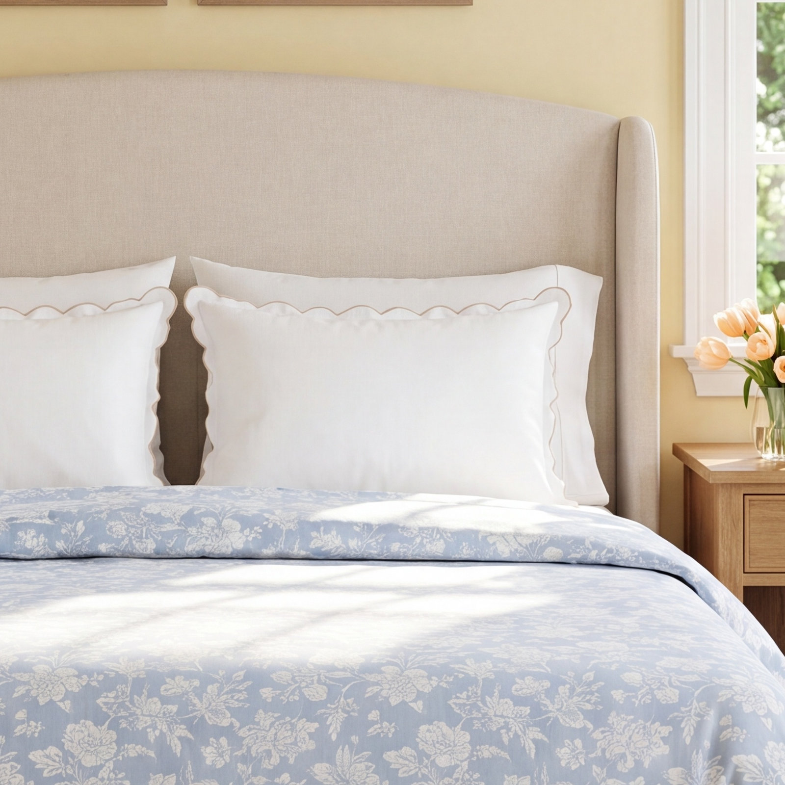 Kelly Linen Shams, Standard, White/Flax