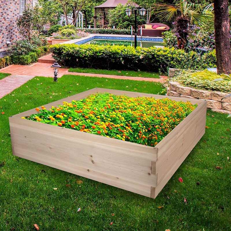 Lit de jardin surélevé 4 pi x 4 pi Savalas, Brun, H 12 po x l 44 po x P 44 po