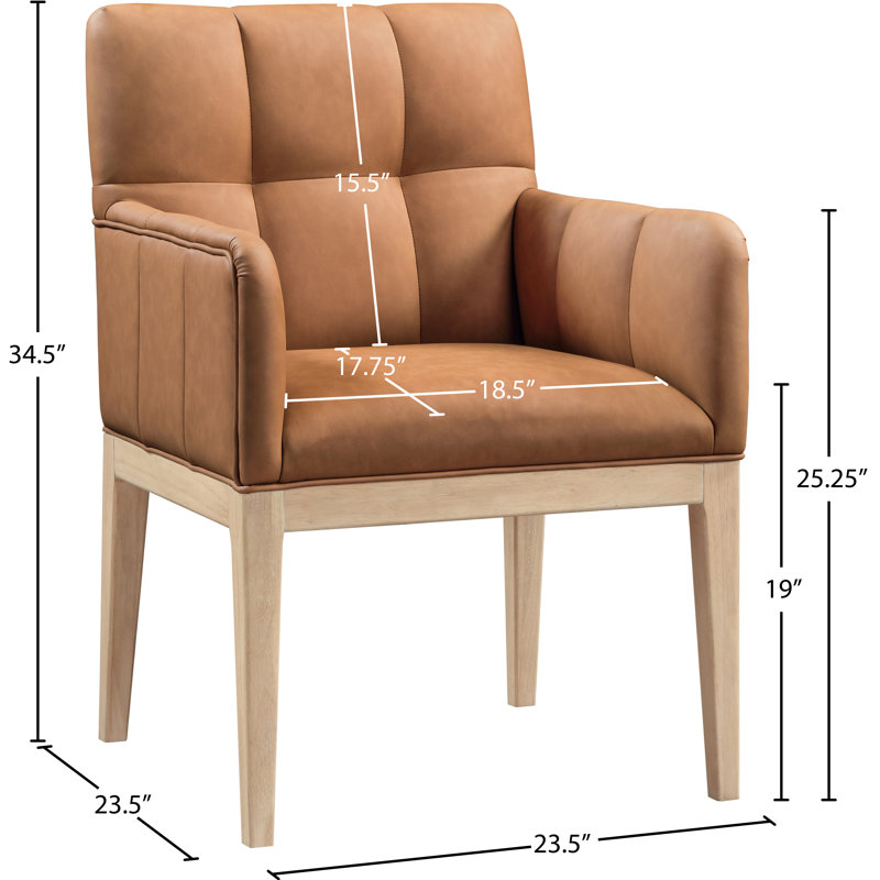 Chaise de salle à manger en cuir Adrian, Cuir cognac végétalien, Naturel