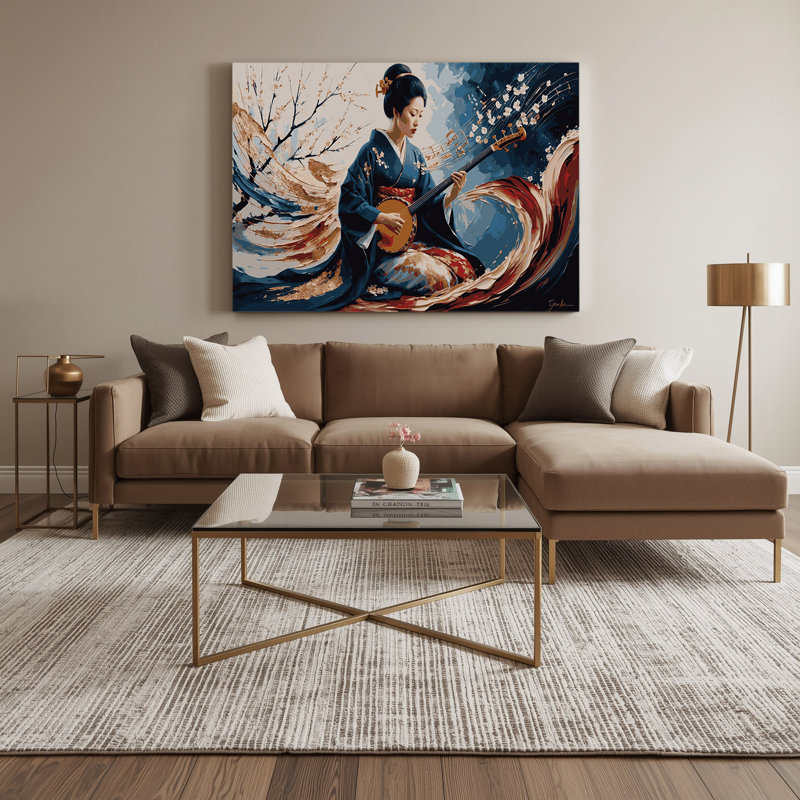 «Music Shamisen», art mural sur toile mauve, H 8 po x l 10 po