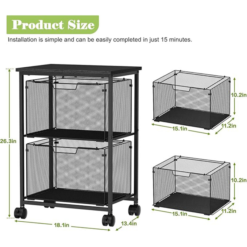 Chariot-classeur à lettres / légal avec 2 tiroirs de rangement, rangement sous le bureau, classeur vertical pour le bureau personnel, organisateur de dossiers suspendus, support d'imprimante de chariot utilitaire mobile, noir