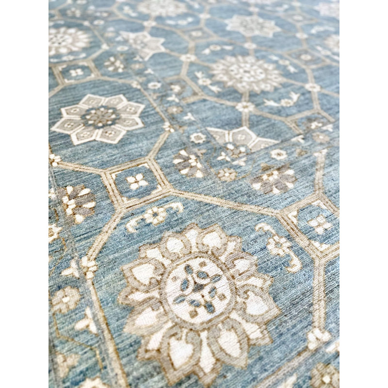 Proprietary Patterns Wool Geometric Area Rug in Crescent Blue, Rectangle 10' x 14'