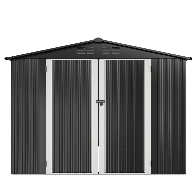 8 ft. W x 6 ft. D Galvanized Steel Storage Shed, Dark Gray/White